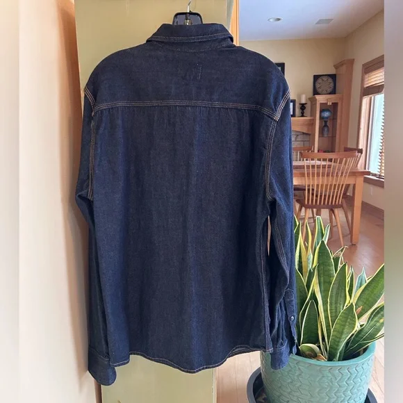 AG Adriano Goldschmied Denim Men’s Utility Snap Button Dark Indigo Shirt Large - Picture 4 of 16